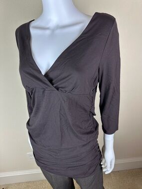 Kate Hill Dark Brown Long Sleeve V-Neck Ruched Top